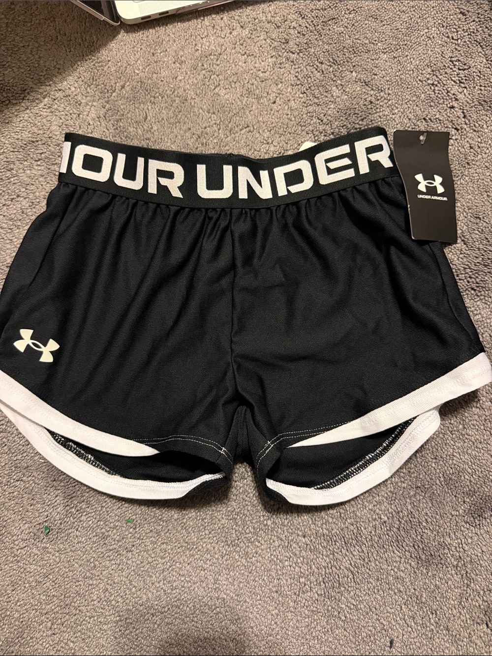 Kids Under Armour Black Athletic Shorts with White Trim